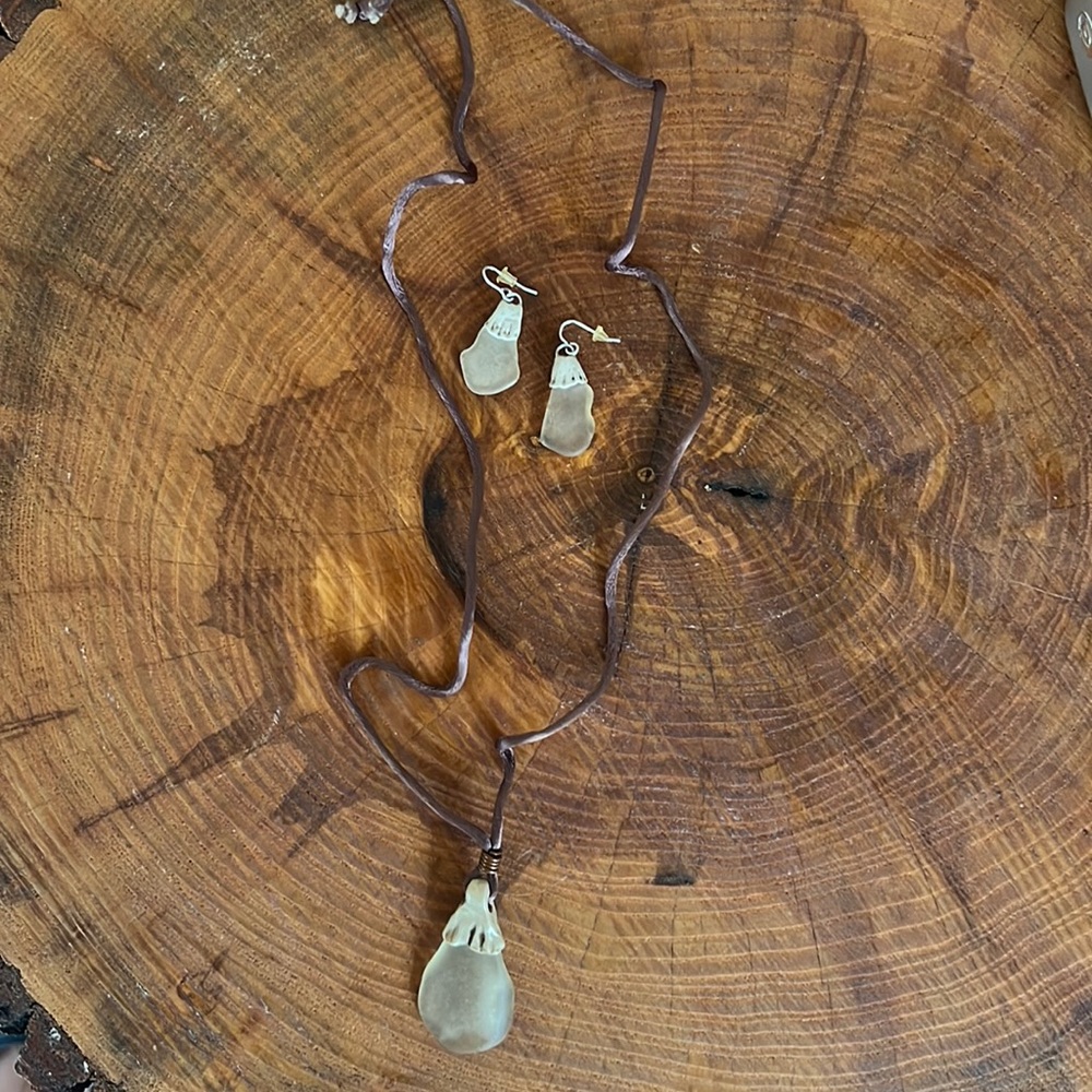 Seaglass necklace and earring set